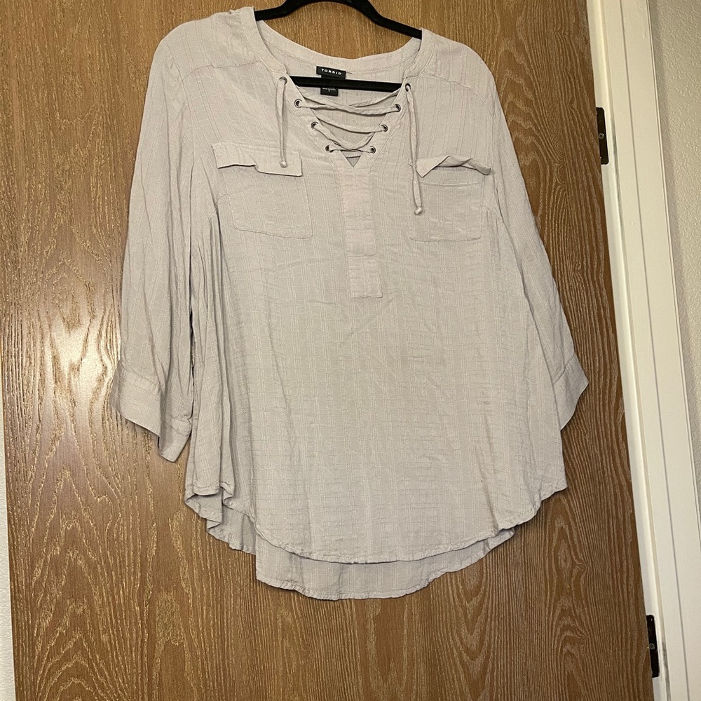 Torrid Grey Lace Up Pull Over Blouse